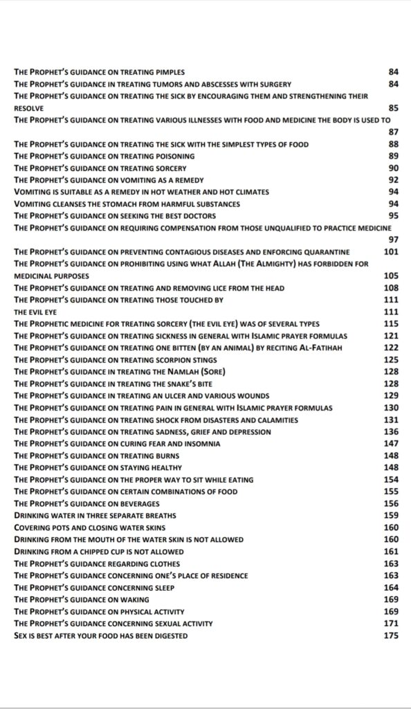 Table content 2: Healing with the Medicine of the Prophet